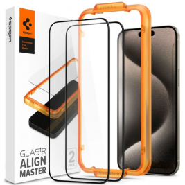 Spigen GLAS.tR ALIGNmaster - Αντιχαρακτικό Fullface Γυάλινο Tempered Glass Apple iPhone 15 Pro Max - 2 Τεμάχια - Black (AGL06875)