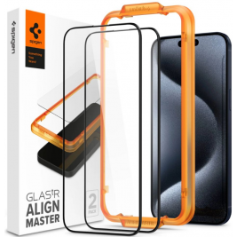 Spigen GLAS.tR ALIGNmaster - Αντιχαρακτικό Fullface Γυάλινο Tempered Glass Apple iPhone 15 Pro - 2 Τεμάχια - Black (AGL06895)