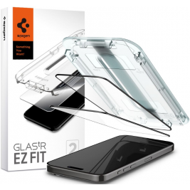 Spigen Tempered Glass GLAS.tR EZ Fit - FullFace Αντιχαρακτικό Γυαλί Προστασίας Οθόνης - Apple iPhone 15 Pro Max - 2 Τεμάχια - Black (AGL06873)