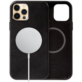 Crong Essential Eco Leather Magnetic - Σκληρή MagSafe Θήκη Apple iPhone 12 Pro Max - Black (CRG-ESSM-IP1267-BLK)