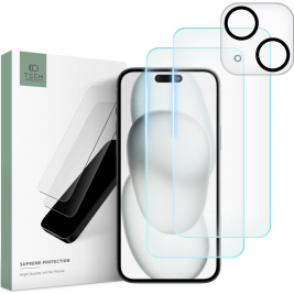 Tech-Protect Supreme Set - Σετ Tempered Glass 2 x Αντιχαρακτικά Προστατευτικά Οθόνης και 1 x Κάμερας - Apple iPhone 15 - Clear (9319456604696)