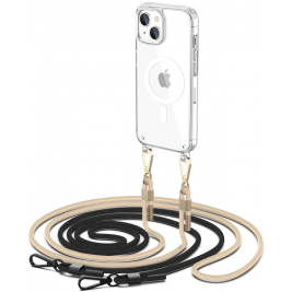 Tech-Protect FlexAir Chain - Σετ Σκληρή Διάφανη Θήκη MagSafe με 2 x Αποσπώμενα Λουράκια Λαιμού - Apple iPhone 15 Plus - Black / Beige (9490713934579)