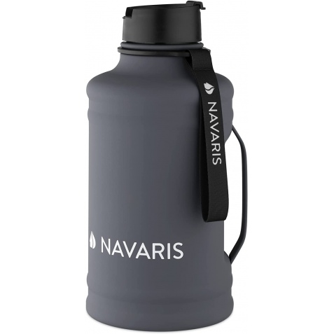 Navaris Μπουκάλι Νερού με Χερούλι από Ανοξείδωτο Ατσάλι - BPA Free - 2.2 L - Dark Gray (54596.73)