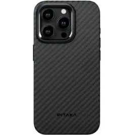 Pitaka MagEZ Case Pro 4 - Ανθεκτική MagSafe Θήκη Aramid Fiber Body με TPU - Apple iPhone 15 Pro - 1.6mm - 1500D - Black / Grey / Twill (KI1501PP)
