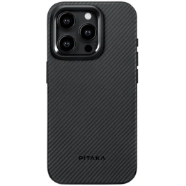Pitaka MagEZ Case Pro 4 - Ανθεκτική MagSafe Θήκη Aramid Fiber Body με TPU - Apple iPhone 15 Pro - 1.6mm - 600D - Black / Grey / Twill (KI1501PPA)