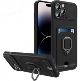 Bodycell Multifunction - Ανθεκτική Θήκη Apple iPhone 14 Pro Max με Λουράκι Λαιμού / Κάλυμμα Κάμερας / Ring Holder / Υποδοχή Κάρτας - Black (5206015016400)
