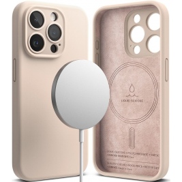 Ringke Silicone Magnetic - Ανθεκτική MagSafe Θήκη Σιλικόνης - Apple iPhone 15 Pro - Pink Sand (8809919307925)