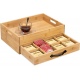 Navaris Tea Tray with Tea Bag Organizer Drawer - Δίσκος Σερβιρίσματος Τσαγιού από Μπαμπού με Συρτάρι Οργάνωσης 12 Θέσεων - 38 x 28 x 12.7 cm - Light Brown (57072.01)