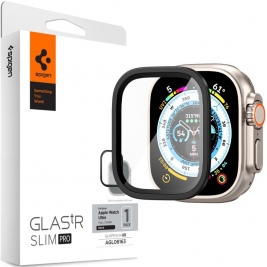 Spigen Tempered Glass GLAS.tR Slim Pro - Full Cover Αντιχαρακτικό Γυαλί Προστασίας Οθόνης με Μεταλλικό Πλαίσιο - Apple Watch Ultra 2 / Ultra 1 49mm - Black (AGL06163)