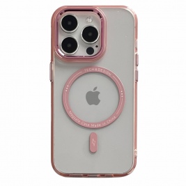 Θήκη Transparent TPU+PC Case for iPhone 15 Pro Max Drop-proof Compatible with MagSafe-pink