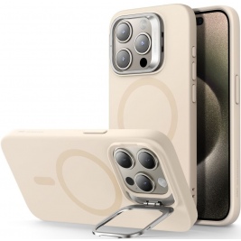 ESR Cloud Soft with Stash Stand - Ανθεκτική MagSafe Θήκη Σιλικόνης Apple iPhone 15 Pro Max με Kickstand - Light Tan (4894240178607)