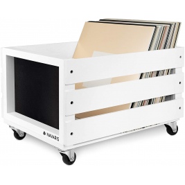 Navaris Wooden Record Box with Chalkboard - Ξύλινο Κουτί Αποθήκευσης με Ροδάκια και Μαυροπίνακα για Δίσκους Βινυλίου / LP - White (53026.02.02)