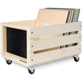 Navaris Wooden Record Box with Chalkboard - Ξύλινο Κουτί Αποθήκευσης με Ροδάκια και Μαυροπίνακα για Δίσκους Βινυλίου / LP - Light Brown (53026.02.24)