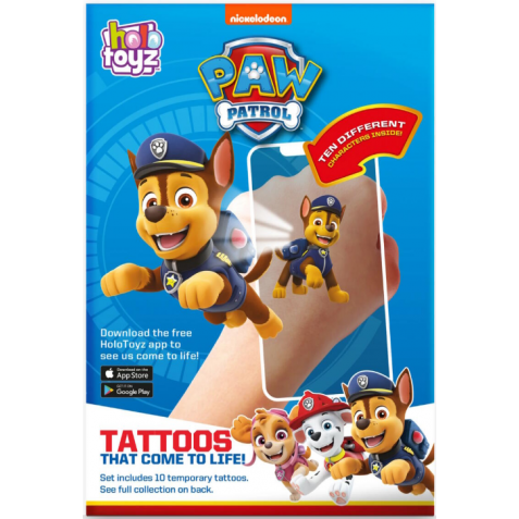 HoloToyz Nickelodeon Paw Patrol Augmented Reality Tattoos - Σετ με 10 Παιδικά Προσωρινά Τατουάζ Επαυξημένης Πραγματικότητας που Ζωντανεύουν σε Κινούμενα Σχέδια (TT60PawPatrol)