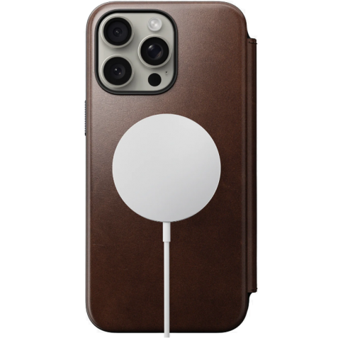 Nomad Modern Leather Folio - MagSafe Δερμάτινη Θήκη - Πορτοφόλι Apple iPhone 15 Pro Max - Rustic Brown (NM01635185)