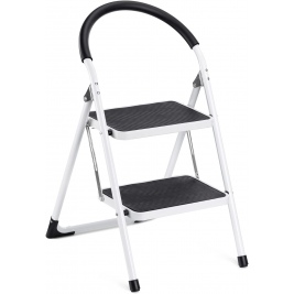 Navaris 2 Step Steel Ladder / Stool - Πτυσσόμενη Σκάλα / Σκαμπό από Ανοξείδωτο Ατσάλι με 2 Αντιολισθητικά Σκαλοπάτια - 150 Kg Φορτίο - White (58081.01.01)