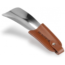 KW Stainless Steel Shoe Horn with PU Leather Covered Handle - Κόκαλο για Παπούτσια από Ανοξείδωτο Ατσάλι με Λαβή από PU Δέρμα - 16 cm - Silver (48406.01)