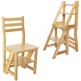 Navaris Folding Stool Ladder Chair - Πτυσσόμενο Έπιπλο / Σκαμπό / Καρέκλα / Βάση και Ράφι Αποθήκευσης από Μπαμπού - 39 x 40 x 89 cm - Beige (48201.01)