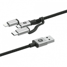 Mophie Καλώδιο Φόρτισης - Μεταφοράς Δεδομένων 3 in 1 USB σε Micro / Lightining / Type-C - 1m - Black (409903220)