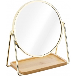 Navaris Tabletop Mirror with Tray - Καθρέπτης Μακιγιάζ με Βάση για Κοσμήματα από Μπαμπού - Gold (53217.21)