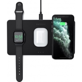Satechi Trio Wireless Charger With Magnetic Pad - Ασύρματη Βάση Φόρτισης Qi / MagSafe για Smartphone / Airpods / Apple Watch - Space Grey (ST-X3TWCPM)