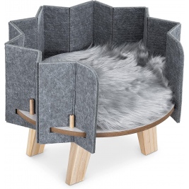 Navaris Wood Pet Bed with Mat - Υπερυψωμένο Κρεβάτι για Κατοικίδια - Grey - 41 x 41 x 32 cm (54253.01)