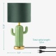 Navaris Cactus Ceramic Table Lamp - Πορτατίφ / Διακοσμητικό Επιτραπέζιο Φωτιστικό Κάκτος από Κεραμικό - Ύφασμα - Ύψος 32,5 cm - EU Καλώδιο 180cm - Green (58016.01.07)