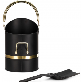 Navaris Fireplace Ash Bucket - Μεταλλικός Κουβάς Συλλογής Στάχτης για το Τζάκι με Λαβή / Χερούλια και Φτυάρι - 23 x 34cm - Black / Gold (55600.01)