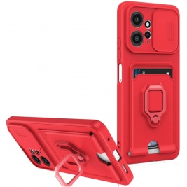Bodycell Multifunction - Ανθεκτική Θήκη Xiaomi Redmi Note 12 4G με Λουράκι Λαιμού / Κάλυμμα Κάμερας / Ring Holder / Υποδοχή Κάρτας - Red (5206015072468)