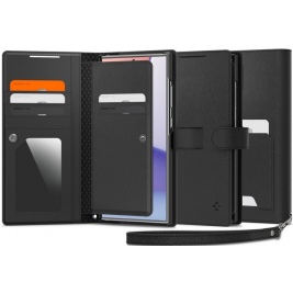 Θήκη Πορτοφόλι με Αποσπώμενο Λουράκι Χειρός - Samsung Galaxy S24 Ultra - Spigen Wallet S Plus - Black (ACS07308)