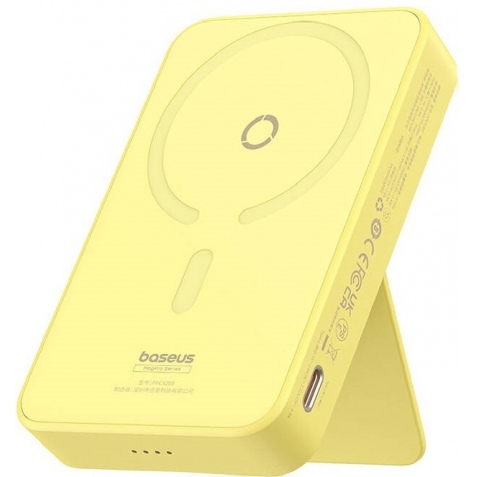 Baseus MagPro Magnetic Wireless Bracket - PowerBank με 1 x Type-C - 20W - 5.000mAh / Βάση Ασύρματης Φόρτισης MagSafe 15W - Lemon Yellow (P10064101Y23-00)