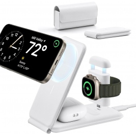 ESR HaloLock 3-in-1 Travel Wireless Charging Set - Σετ Αναδιπλούμενη Φορητή Μαγνητική Βάση Ασύρματης Φόρτισης MagSafe για Apple iPhone / AirPods / Αποσπώμενο Μαγνητικό Φορτιστή Type-C για Apple Watch - Θήκη Μεταφοράς - 7.5W - White (4894240189207)