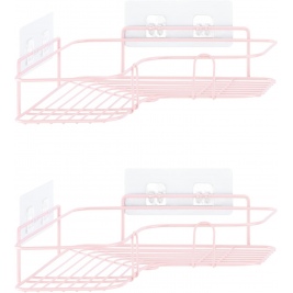 Navaris Shower Shelves - Σετ με 2 Μεταλλικά Γωνιακά Ράφια Τοίχου / Επιτοίχια Ραφιέρα για Μπάνιο / Κουζίνα - 26 x 26 x 5.5 cm - Pink (57098.08)