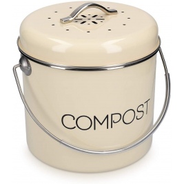 Navaris Metal Compost Caddy Bin - Κάδος Kομποστοποίησης για Οργανικά Απορρίμματα - 5L - Cream (49642.2.16)