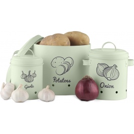 Navaris Storage Tins for Potatoes, Garlic, Onion - Σετ με 3 Δοχεία Αποθήκευσης Λαχανικών - Mint Green (51525.01.71)