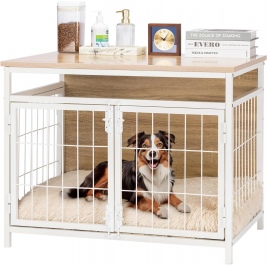 Navaris Furniture Dog Crate with Mat - Έπιπλο / Κλουβί Εσωτερικού Χώρου για Σκύλους με Χαλάκι - 80 x 56 x 63.5 cm - White / Beige (NAV000025VN001C)