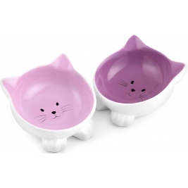Navaris Cat Bowls with Ears Set of 2 - Σετ με 2 Μπολ Φαγητού και Νερού σε Σχήμα Γάτας - Violet / Pink (50736.45)