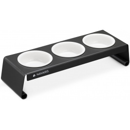 Navaris Metal Food Stand with 3 Ceramic Bowls - Σετ με 3 Ανυψωμένα Κεραμικά Μπολ Φαγητού και Νερού σε Βάση από Μέταλλο για Κατοικίδια - 350ml - Dark Grey (59326.01.19)