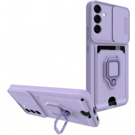 Bodycell Multifunction - Ανθεκτική Θήκη Samsung Galaxy A14 με Λουράκι Λαιμού / Κάλυμμα Κάμερας / Ring Holder / Υποδοχή Κάρτας - Purple (5206015012686)