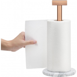 Navaris Marble Countertop Paper Towel Holder - Βάση για Χαρτί Κουζίνας από Μάρμαρο - 15 x 15 x 33 cm - White / Rose Gold (61942.01)