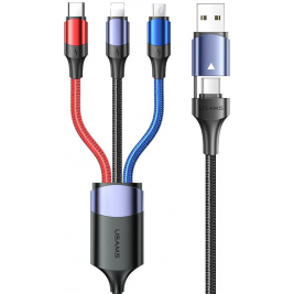 Usams 3 in 2 U71 - Καλώδιο Φόρτισης Type-C - USB-A σε Type-C / Lightning / MicroUSB - 120cm - 3A - Multicolor (US-SJ549)
