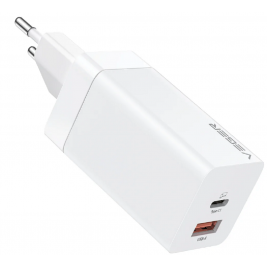 Veger Fast Charger - Ταχυφορτιστής Ταξιδιού / Αντάπτορας Με 1x Type-C / 1 x USB-A - 65W - White (CPD65E)