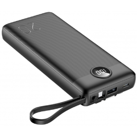 Veger PowerBank C20 - Φορητή Μπαταρία Φόρτισης με Ενσωματωμένα Καλώδια Type-C / USB-A / Lightning / MicroUSB και 1 x USB-A Θύρα - 20000mAh - Black (VP2047)