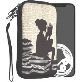 KWmobile Θήκη - Πουγκί Νεοπρενίου με Φερμουάρ για Smartphones έως 6.8 - Girl and Books / Black / Beige (KWM000007UJ146C)