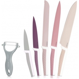 Navaris Knives Set and Peeler - Σετ με 5 x Μαχαίρια και 1 x Αποφλοιωτή - Pink / Grey (48366.06.01)