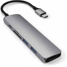 Satechi Slim Type-C USB Multiport Adapter Hub V2 - Mε 1x USB Type-C / 2x USB 3.0 / 1x HDMI / 1x Micro SD / SD - Space Grey (ST-SCMA2M)