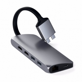 Satechi Type-C Dual Multimedia Adapter Hub για Macbook - Mε 1x Ethernet / 1x USB Type-C / 2x USB 3.0 / 2x HDMI / 1x Micro SD / SD - Space Grey (ST-TCDMMAM)