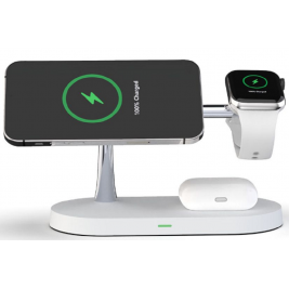 Tech-Protect A12 3 in 1 Wireless Charging Station - Βάση Ασύρματης Φόρτισης MagSafe για iPhone 14 / 13 / 12 / Airpods / Apple Watch - 15W - White (6216990211850)