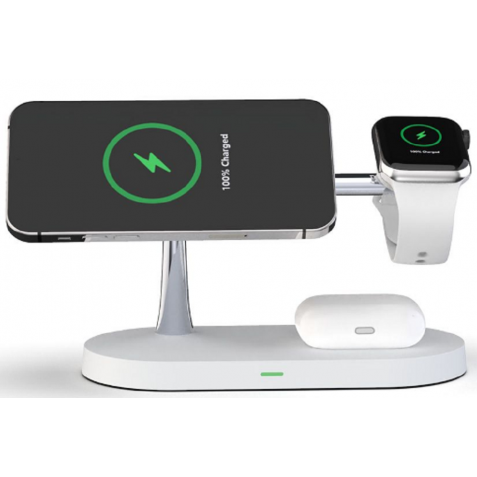 Tech-Protect A12 3 in 1 Wireless Charging Station - Βάση Ασύρματης Φόρτισης MagSafe για iPhone 14 / 13 / 12 / Airpods / Apple Watch - 15W - White (6216990211850)