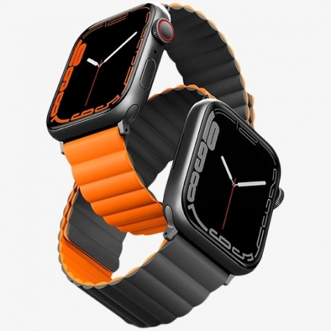 Uniq Revix Μαγνητικό Λουράκι Premium Σιλικόνης Apple Watch Ultra2/Ultra1/SE/9/8/7/6/5/4 (49/45/44mm) - Grey / Orange (UNIQ-45MM-REVGRYORG)